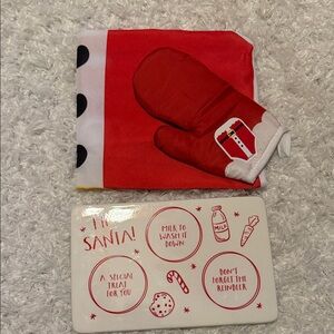2/$20 Kids Red Santa mitten apron set with Santa tray NWT